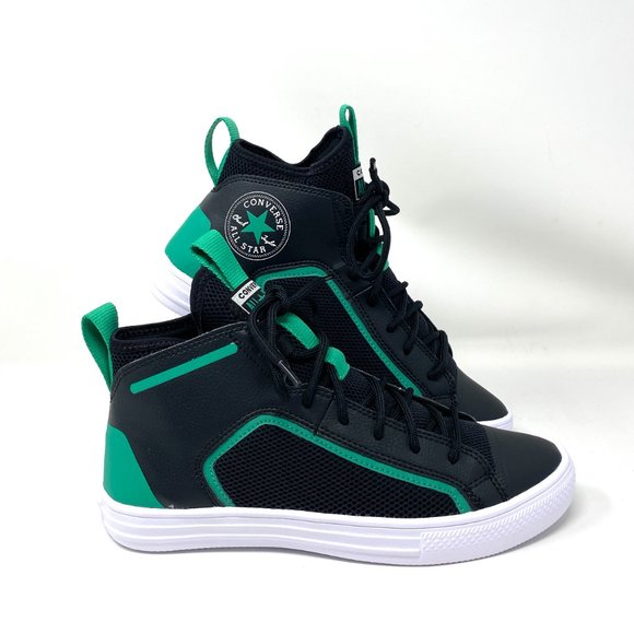 Converse Women's Size 7 170144C CTAS ULTRA MID Black Mesh Green Leather Sneakers - Picture 4 of 9